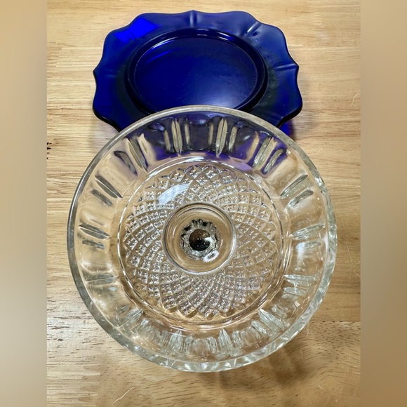 Imperial Glass Cobalt Blue Cheese Serving Dish With Lid Vintage 5" - Picture 10 of 16